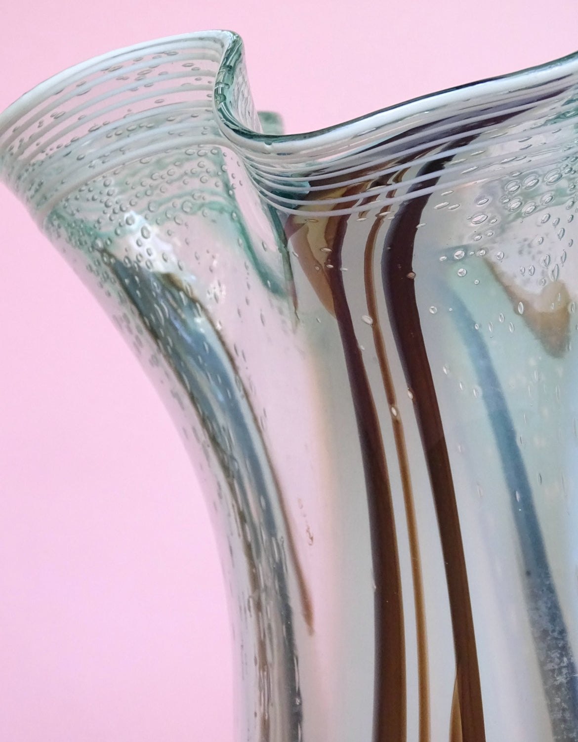 Glass white cloud, ruffle, handmade, vintage vase