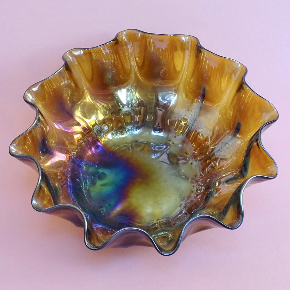 Glass, ruffle, handmade, vintage bowl