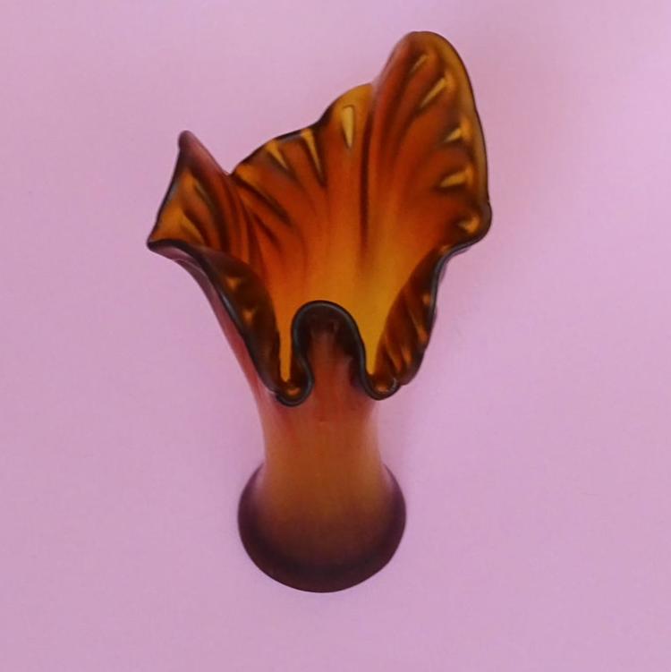 Vintage, beautiful, mouth-blown, amber vase