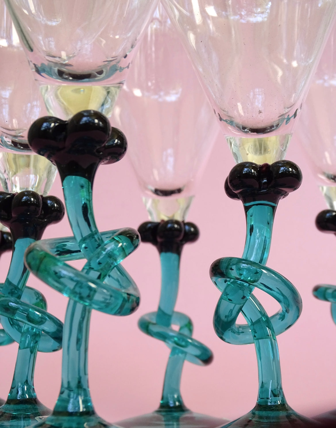 Mouth blown, tall, crystal, handmade, vintage, set of 6 glasses