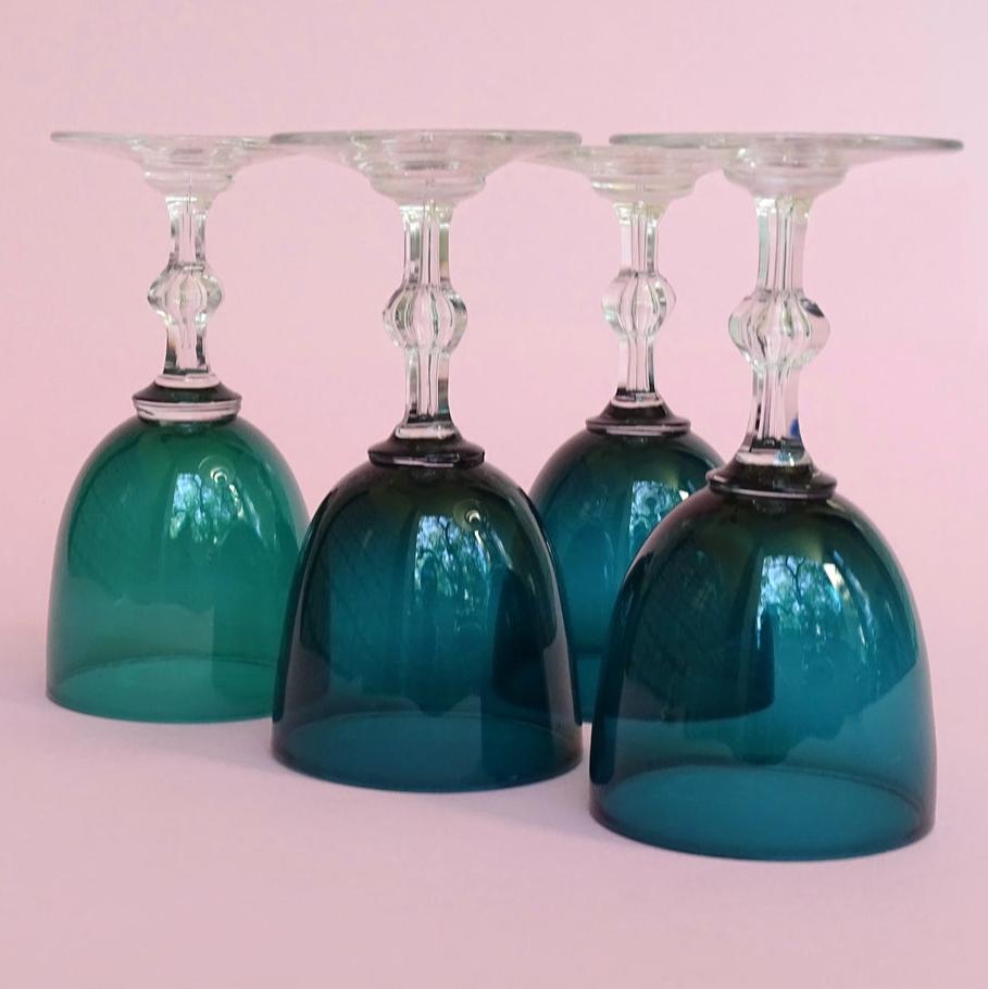 Classic 60s design, vintage, set of 4 crystal glasses for wine/dessert