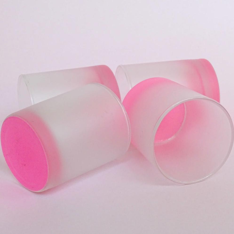Frosted, vintage, set of 4 water glasses with pink details