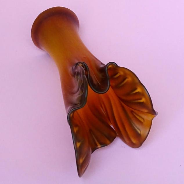 Vintage, beautiful, mouth-blown, amber vase