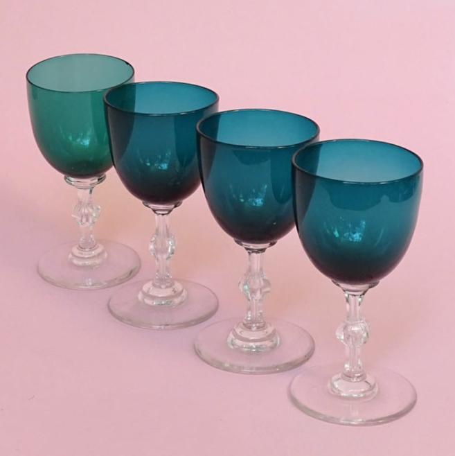 Classic 60s design, vintage, set of 4 crystal glasses for wine/dessert