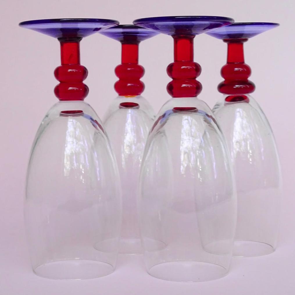 Vintage, mouth blown, handmade, beautiful set of 4 glasses