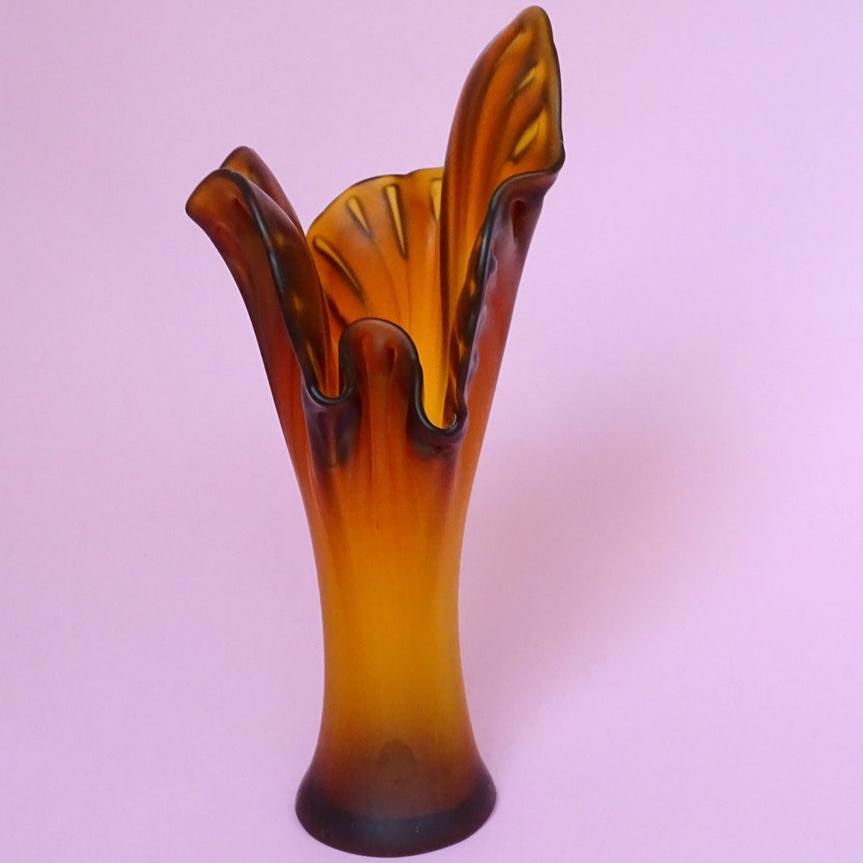Vintage, beautiful, mouth-blown, amber vase