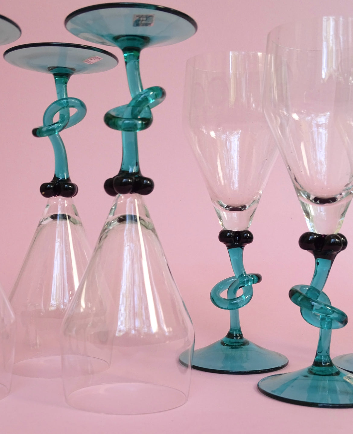 Mouth blown, tall, crystal, handmade, vintage, set of 6 glasses