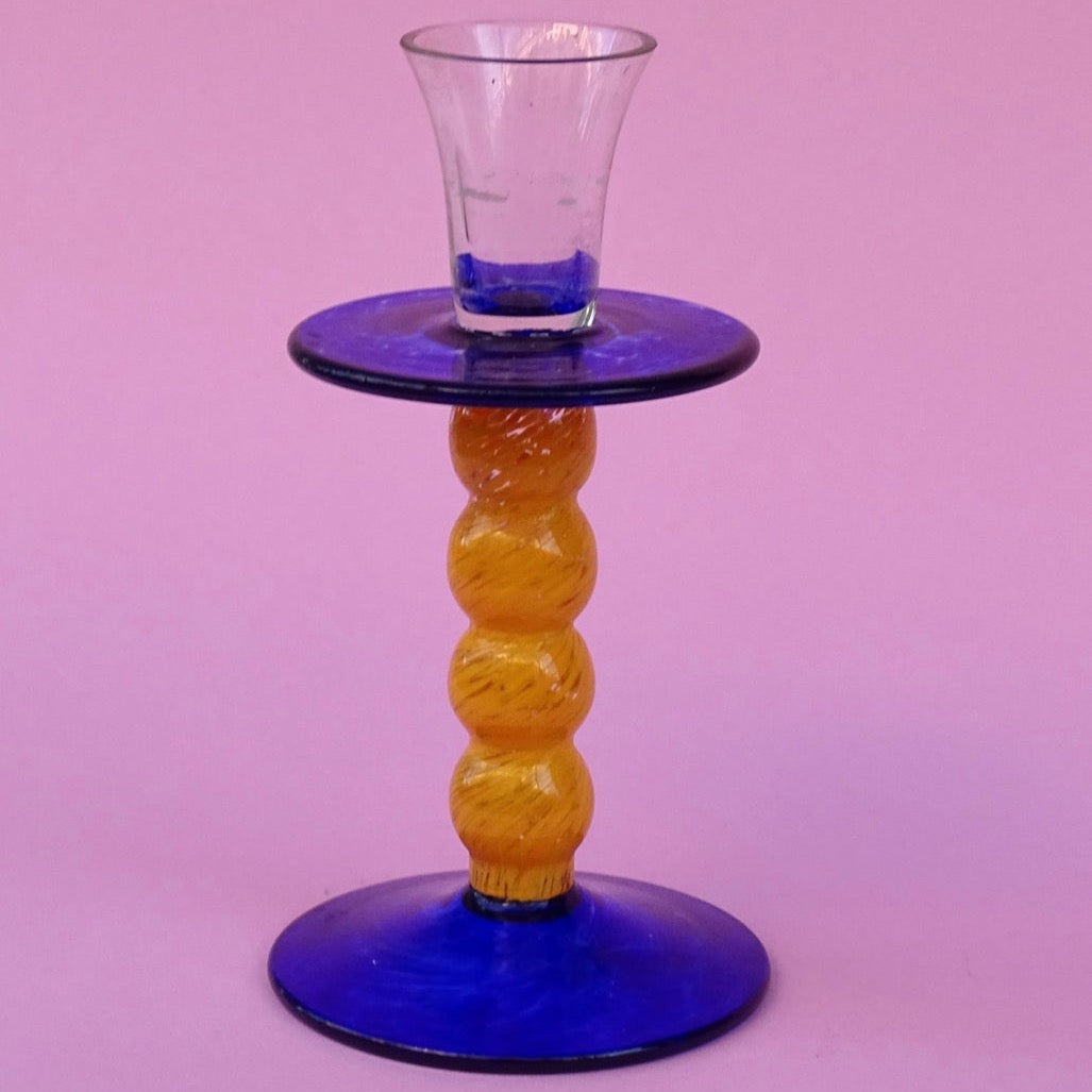 Vintage, handmade, yellow-blue, beautiful candlesticks