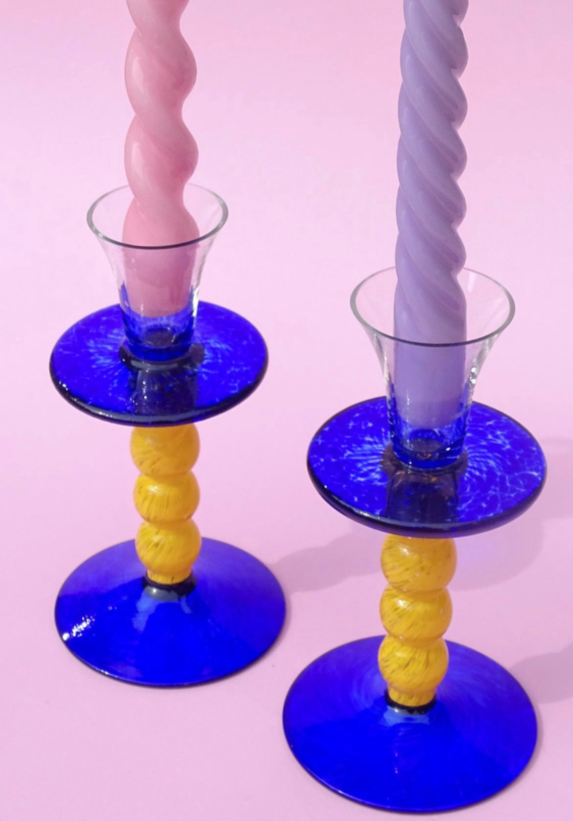 Vintage, handmade, yellow-blue, beautiful candlesticks