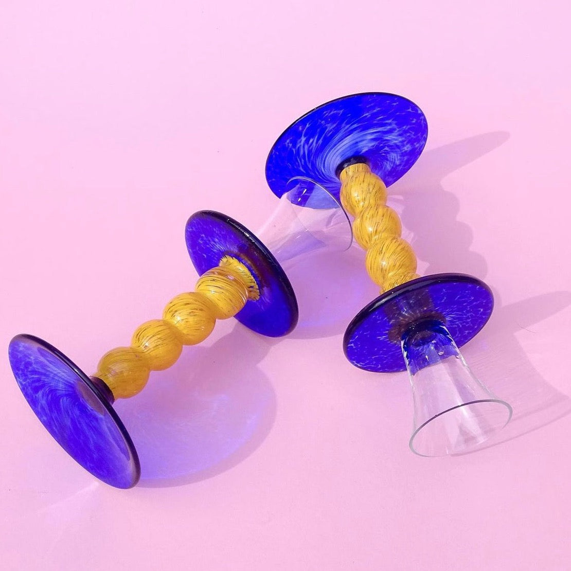 Vintage, handmade, yellow-blue, beautiful candlesticks