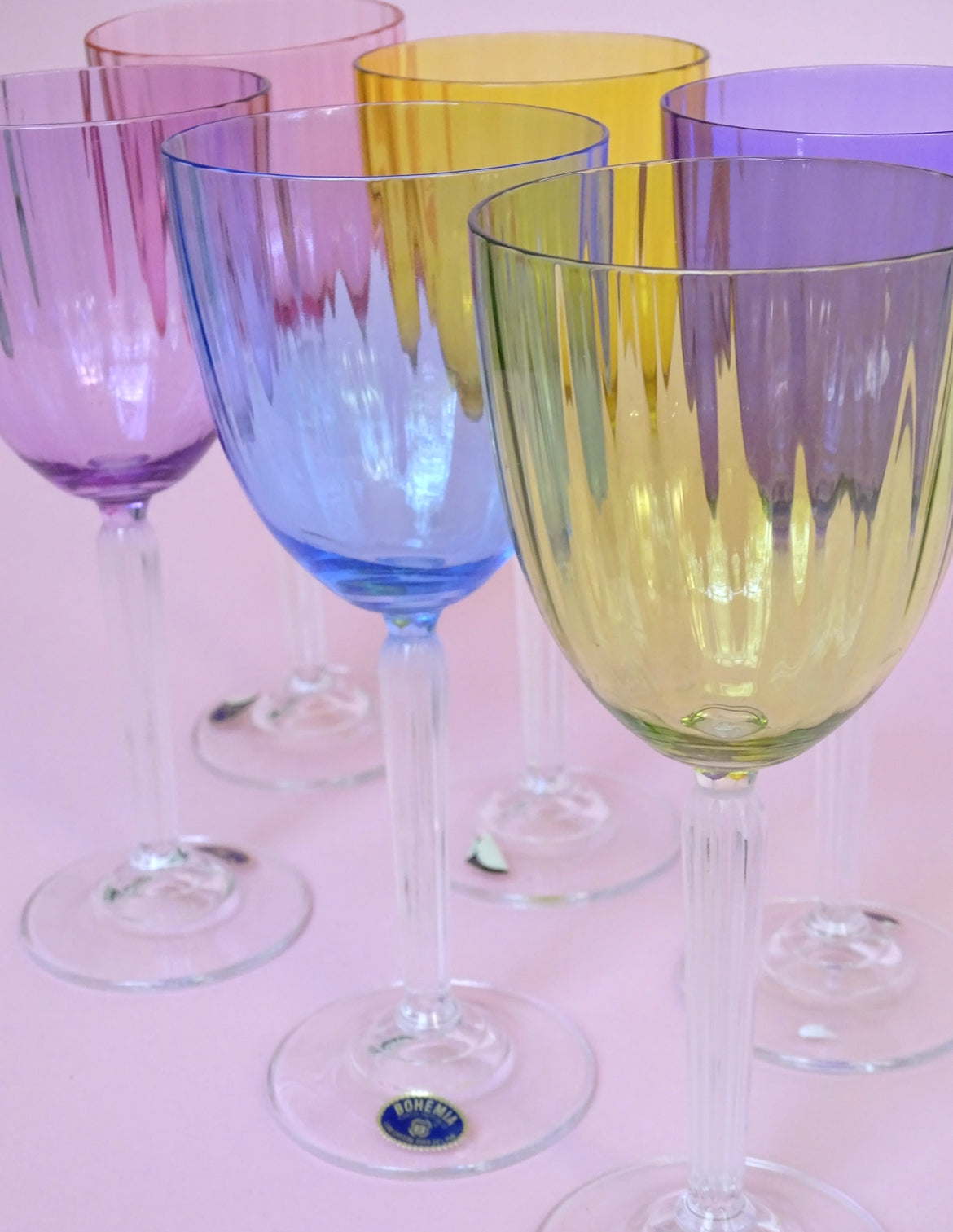 Vintage, set of 6 colorful crystal glasses for wine