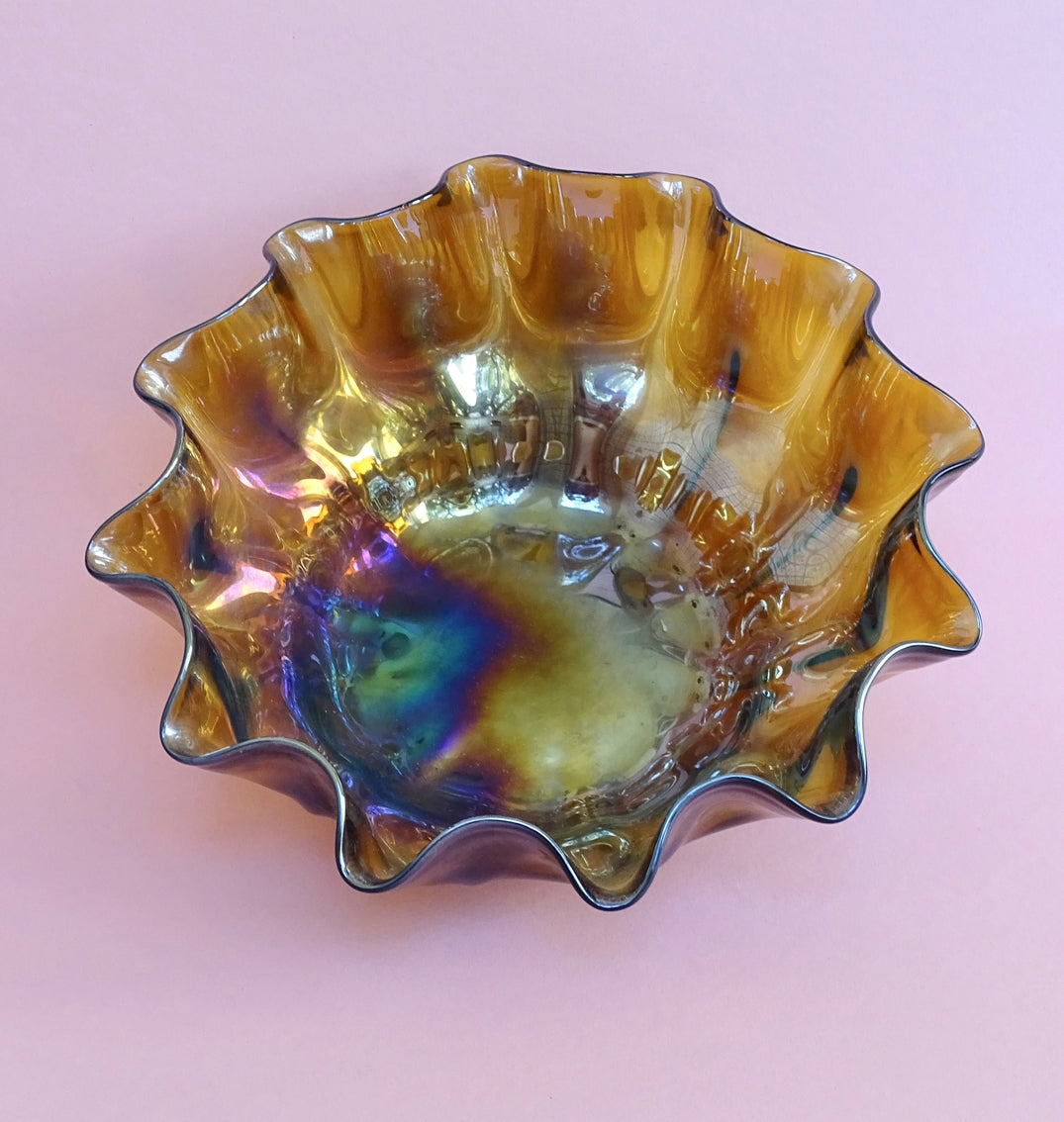 Glass, ruffle, handmade, vintage bowl