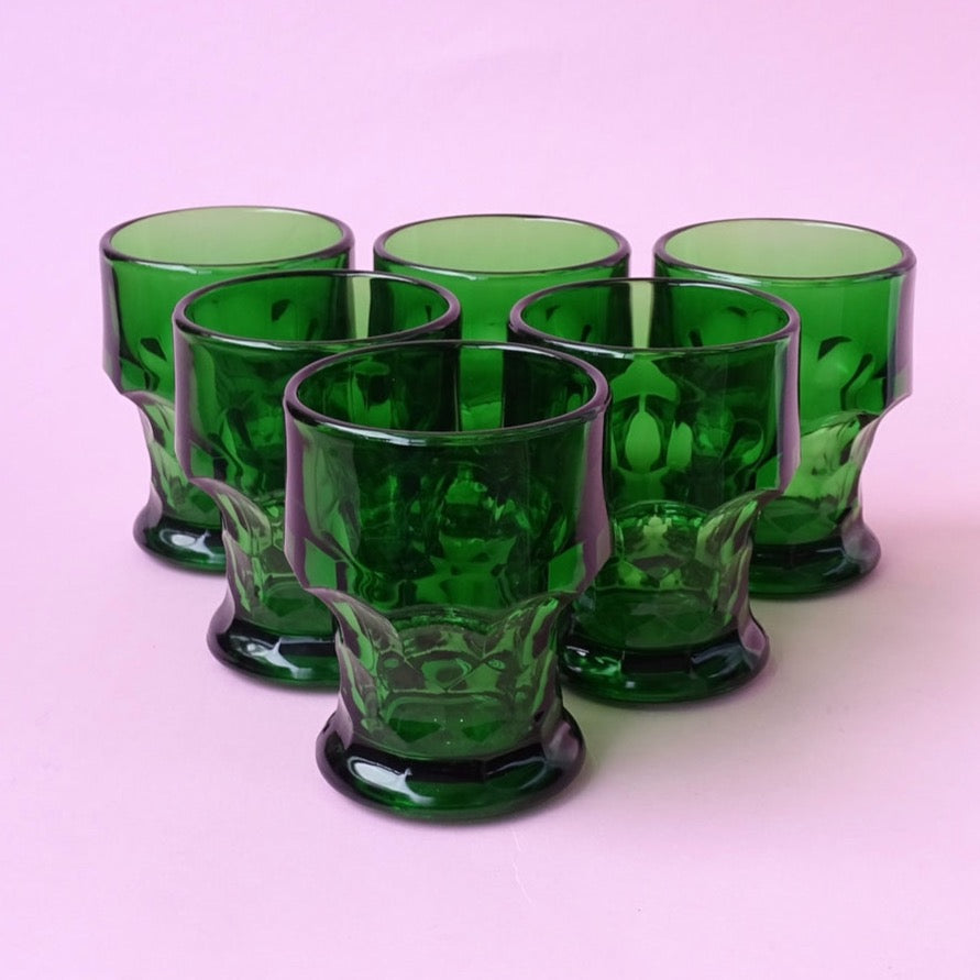 Classic seventies design, vintage, set of 6 green glasses