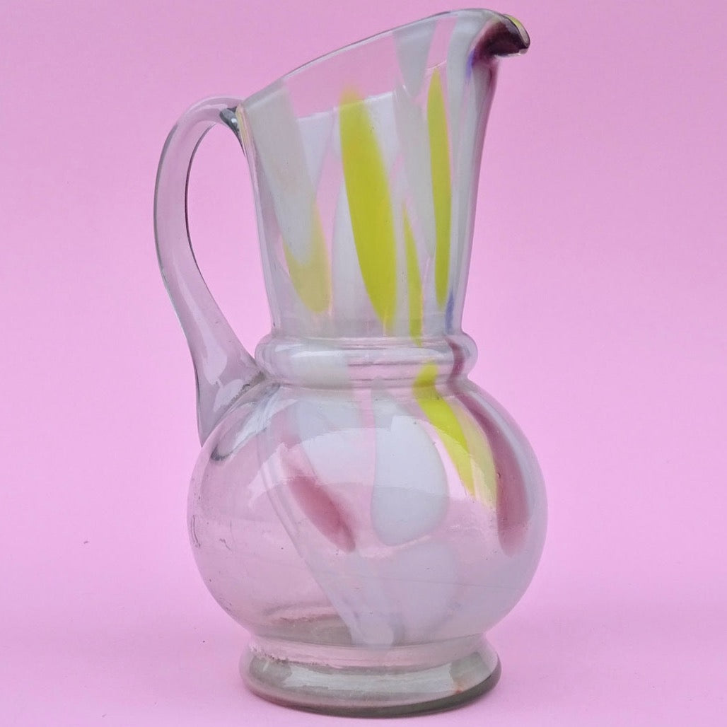 Vintage, colorful, mouth blown “baby” Jug