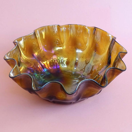 Glass, ruffle, handmade, vintage bowl