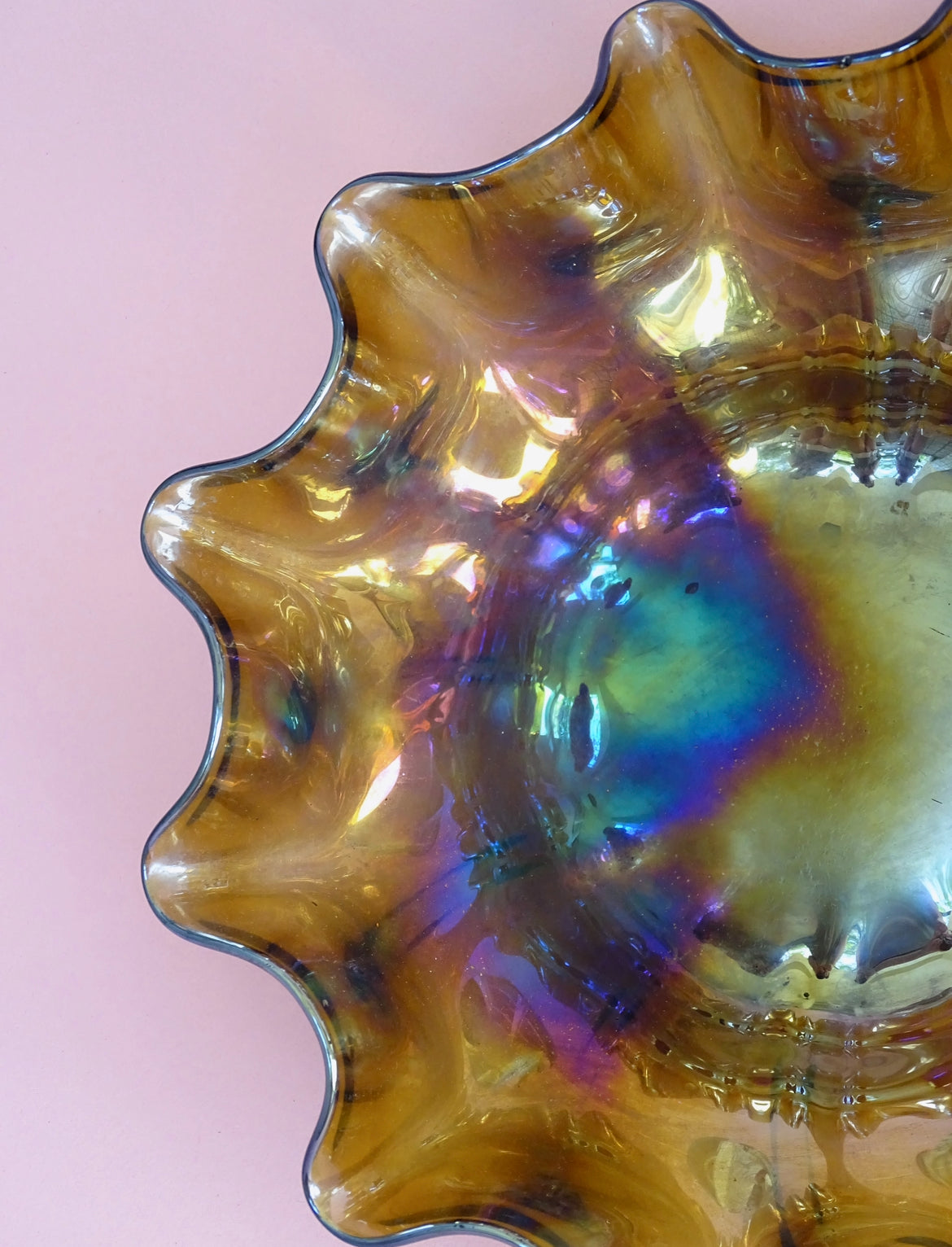 Glass, ruffle, handmade, vintage bowl