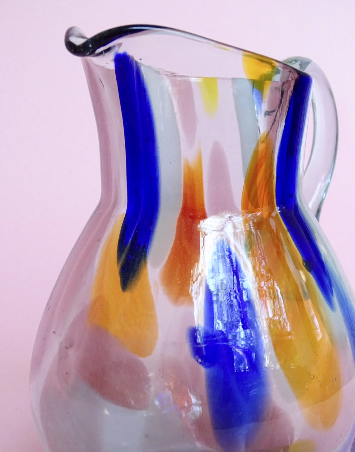 Vintage, colorful, mouth blown „baby“ Jug