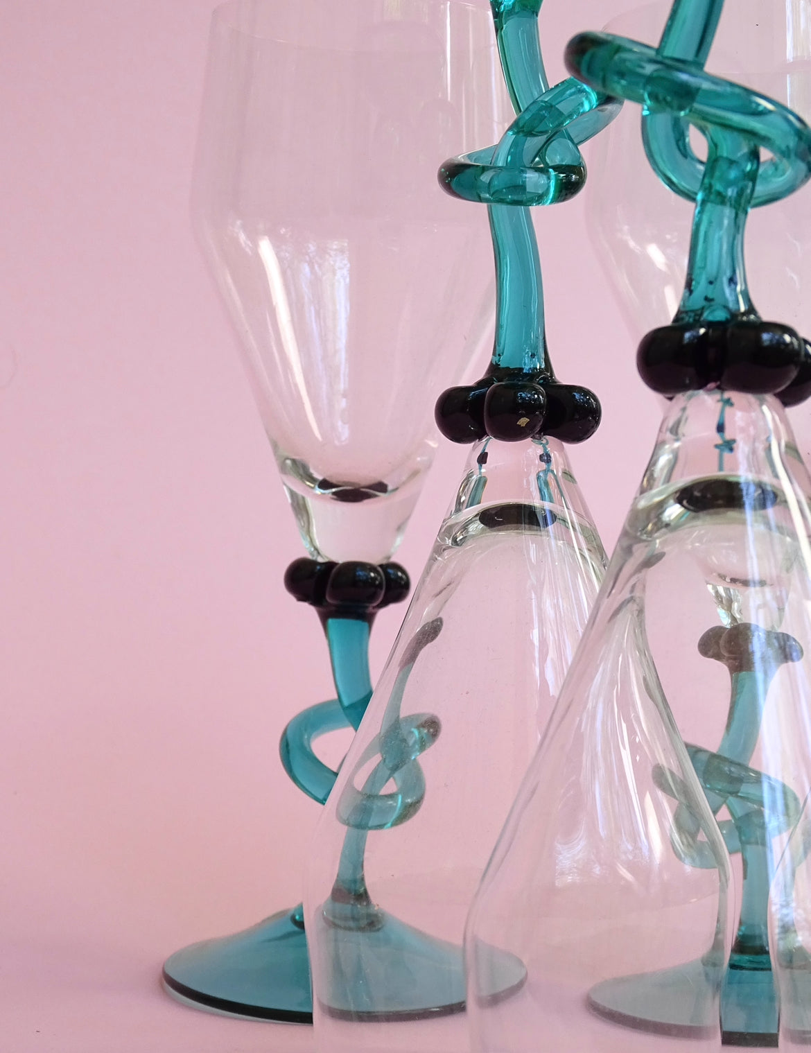 Mouth blown, tall, crystal, handmade, vintage, set of 4 glasses