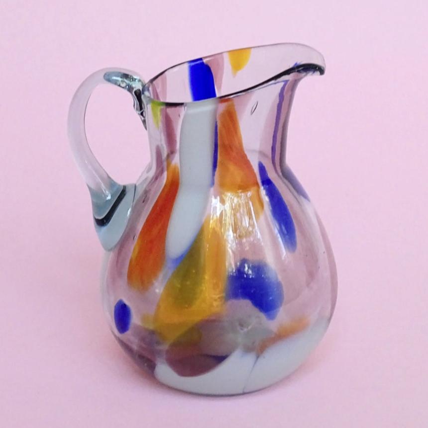 Vintage, colorful, mouth blown „baby“ Jug