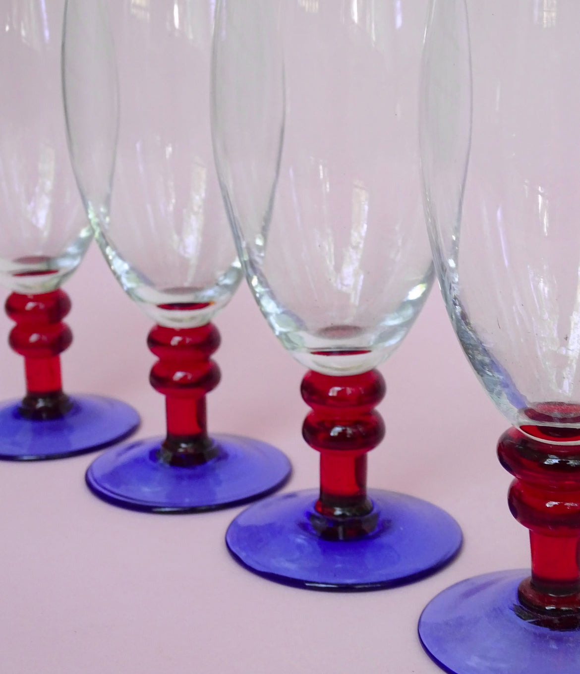 Vintage, mouth blown, handmade, beautiful set of 4 glasses