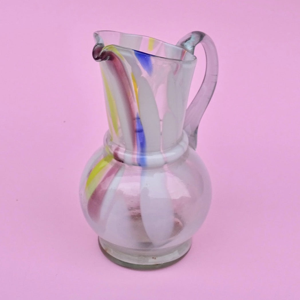 Vintage, colorful, mouth blown “baby” Jug