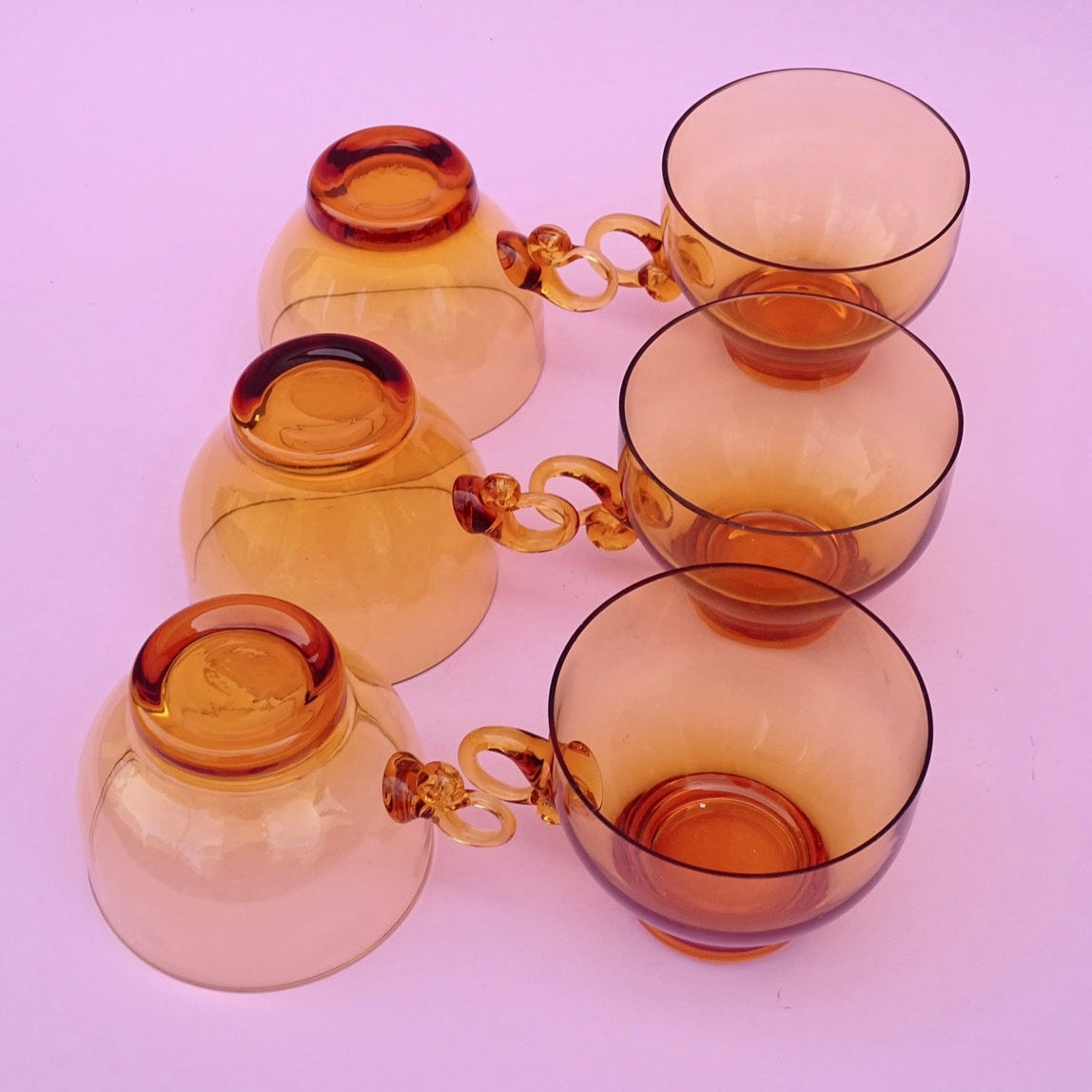 Vintage, mouth blown set of amber 6 cups/glasses