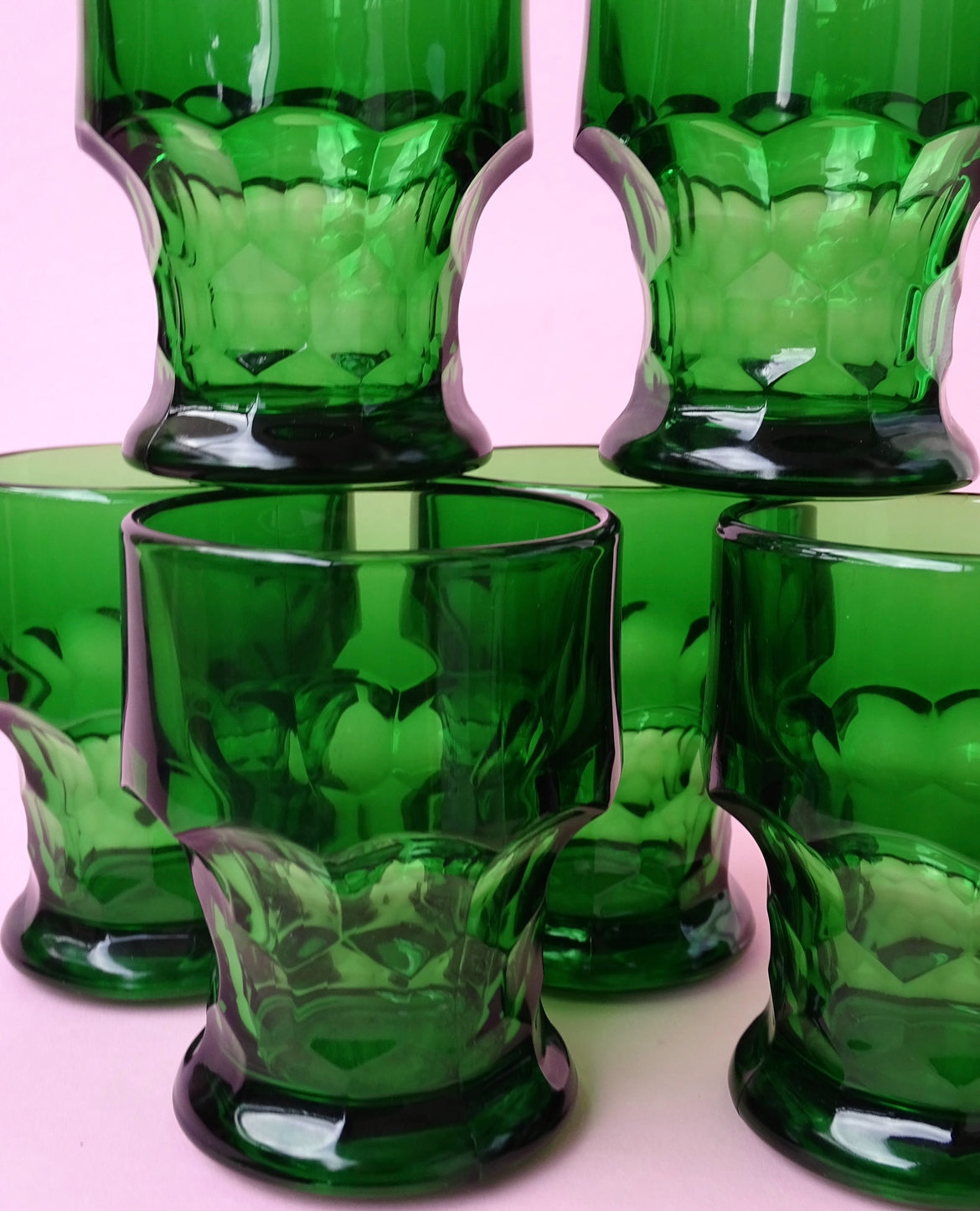 Classic seventies design, vintage, set of 6 green glasses