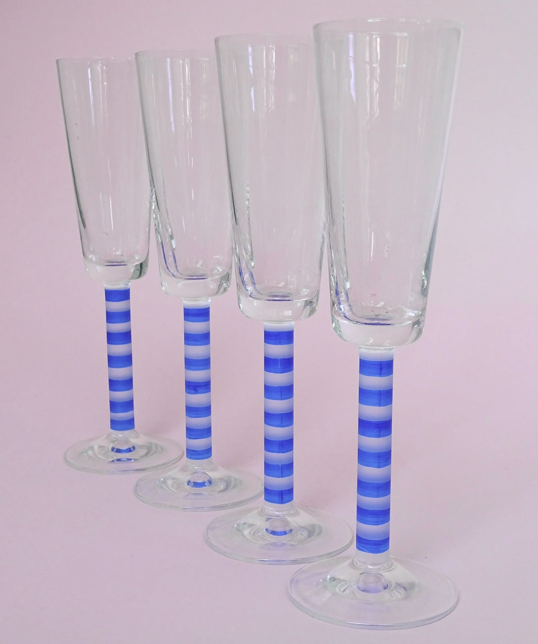 Vintage, set of 4 glasses with blue stems