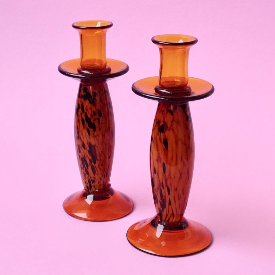 Amber, handmade, tall, beautiful candlesticks