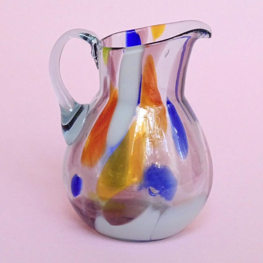 Vintage, colorful, mouth blown „baby“ Jug