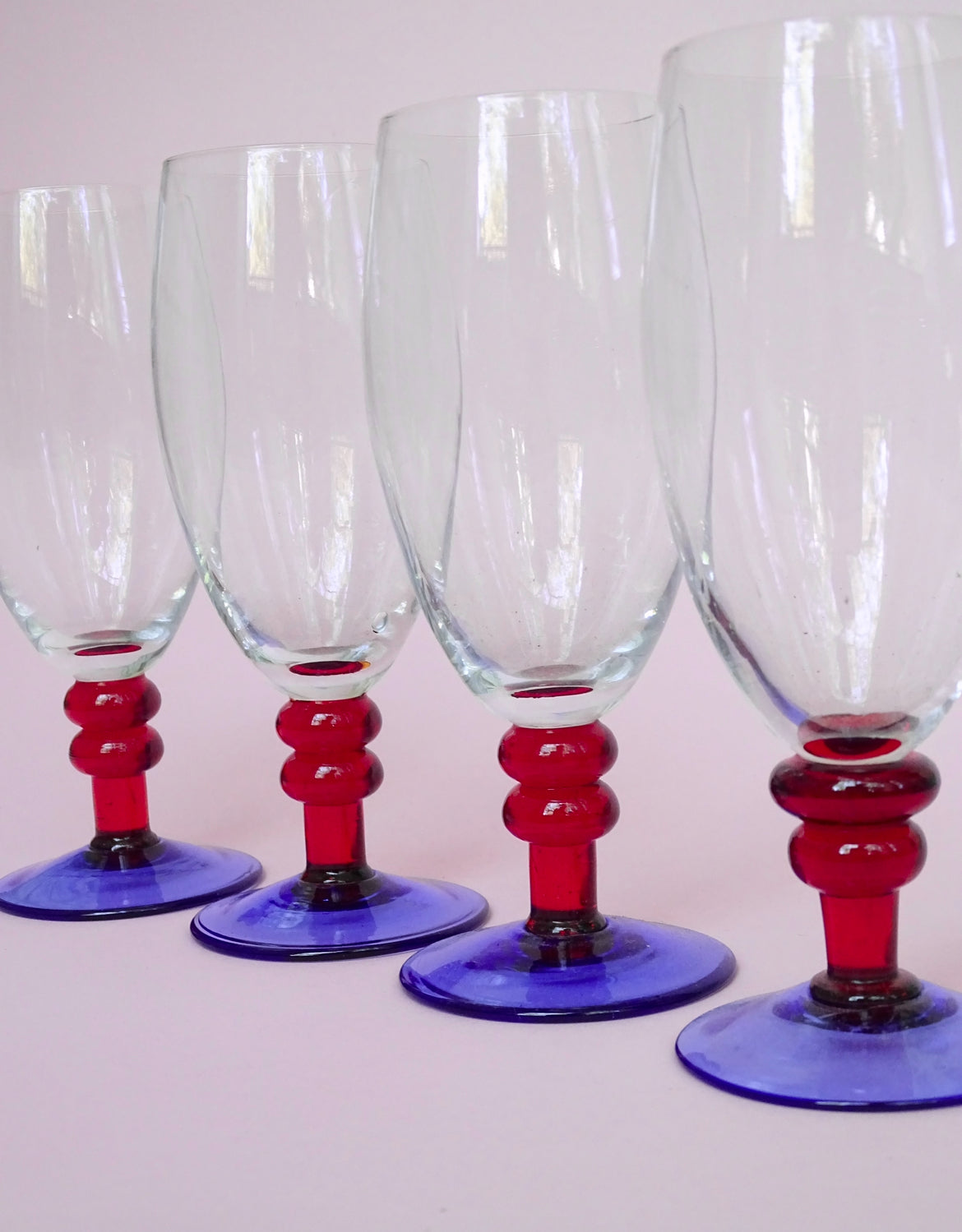 Vintage, mouth blown, handmade, beautiful set of 4 glasses