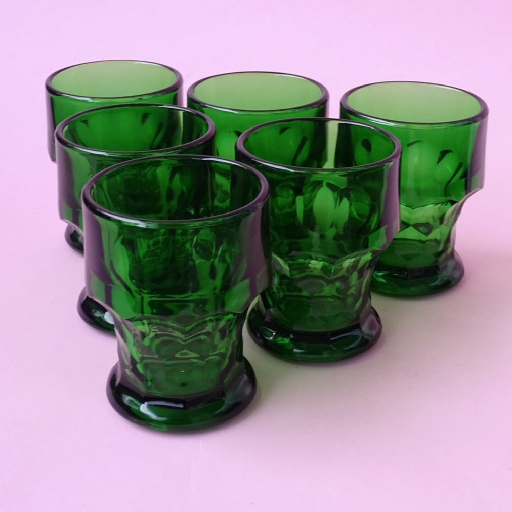 Classic seventies design, vintage, set of 6 green glasses