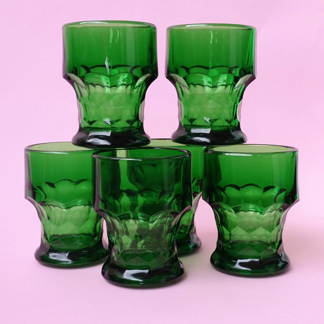 Classic seventies design, vintage, set of 6 green glasses