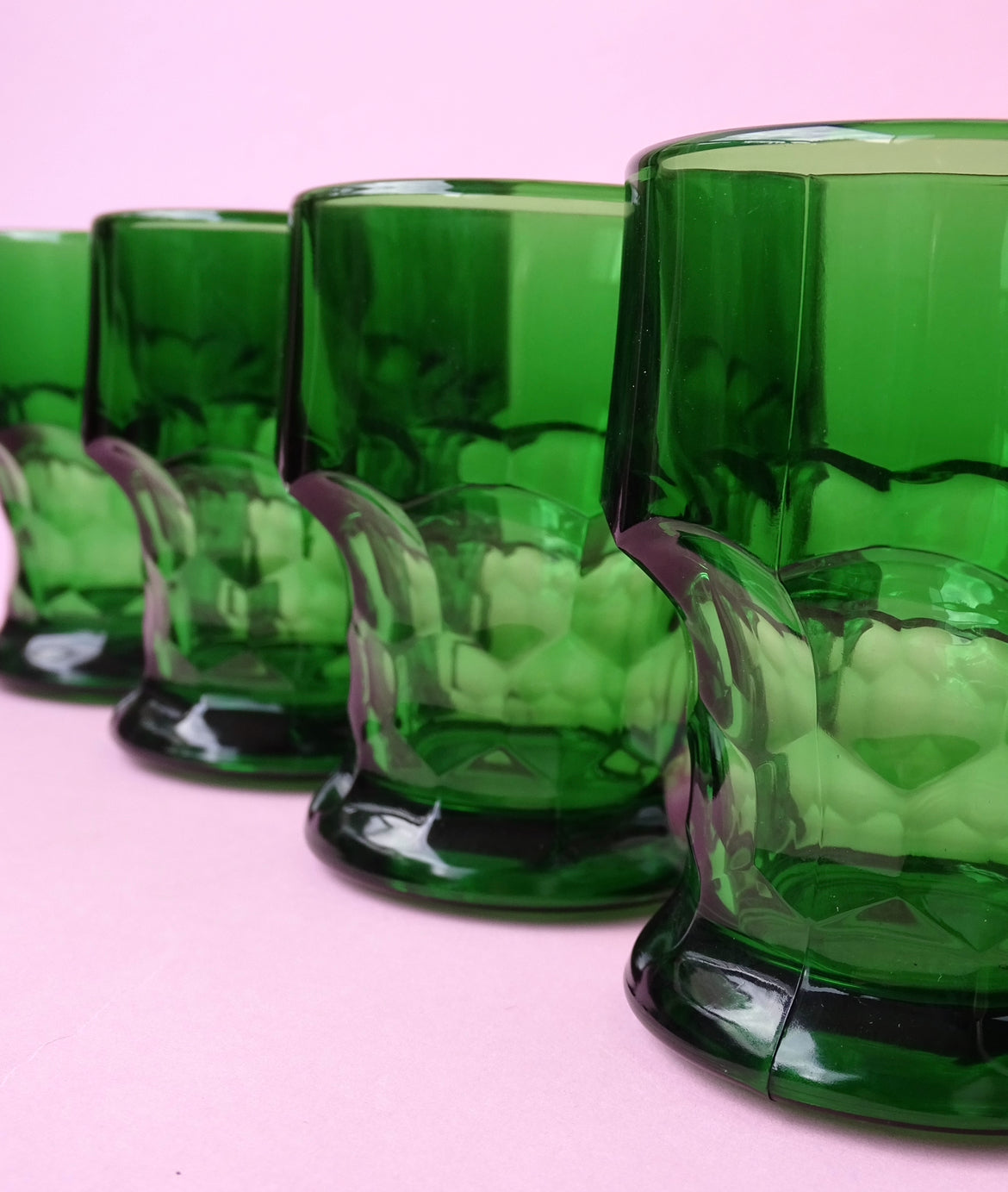 Classic seventies design, vintage, set of 6 green glasses