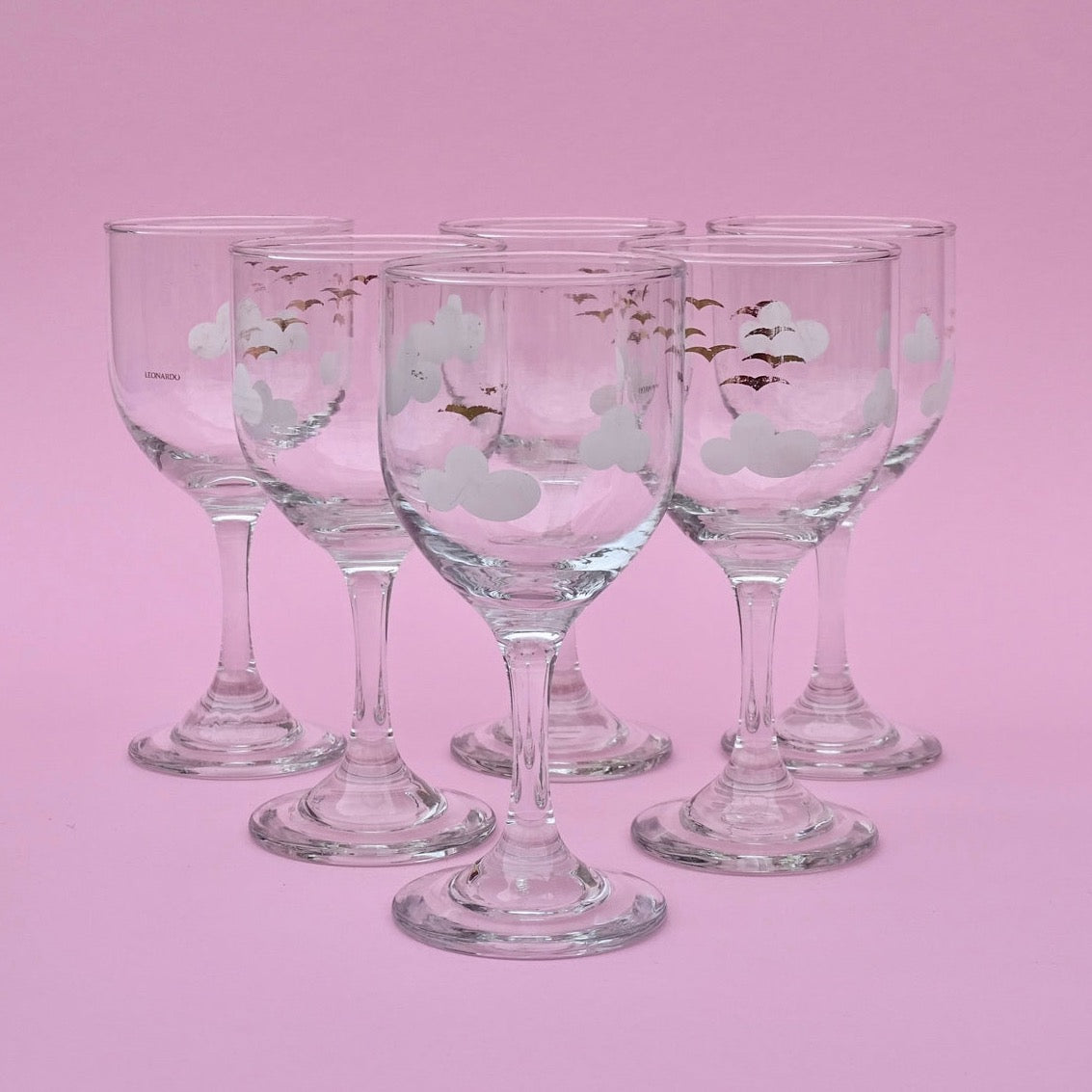 Vintage, set of 6 crystal glasses with white stems for wine