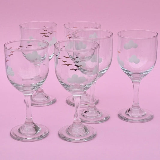 Vintage, set of 6 crystal glasses with white stems for wine