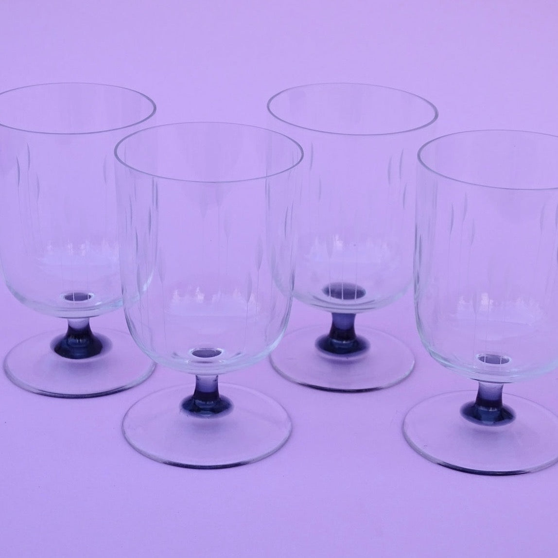 Classic 60s design, vintage, set of 4 crystal glasses for wine/water