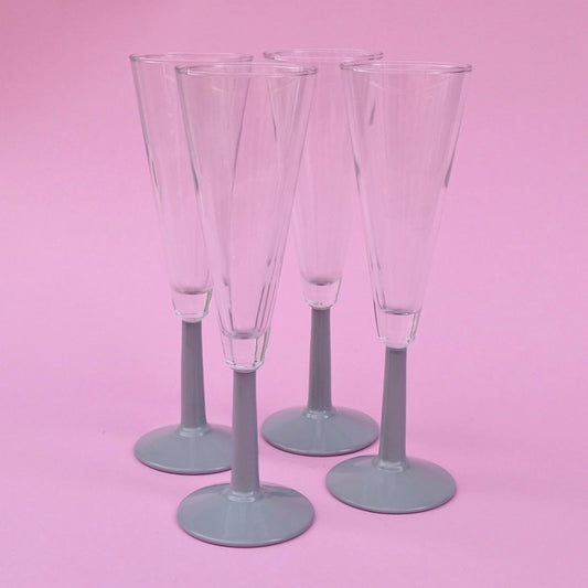 Vintage, set of 4 glasses with gray stems for wine/sparkling wine