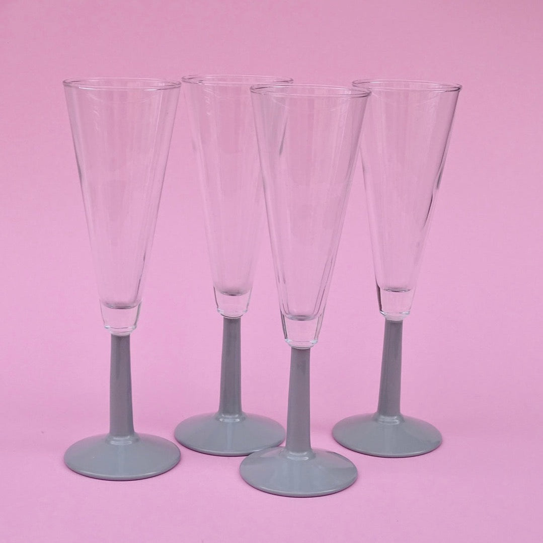 Vintage, set of 4 glasses with gray stems for wine/sparkling wine